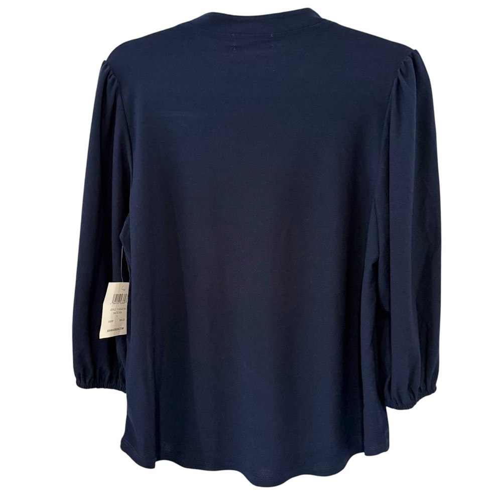 NWT 89th + Madison Large Navy Blue Balloon Sleeve Blouse Stretch Perl Button - Picture 3 of 6